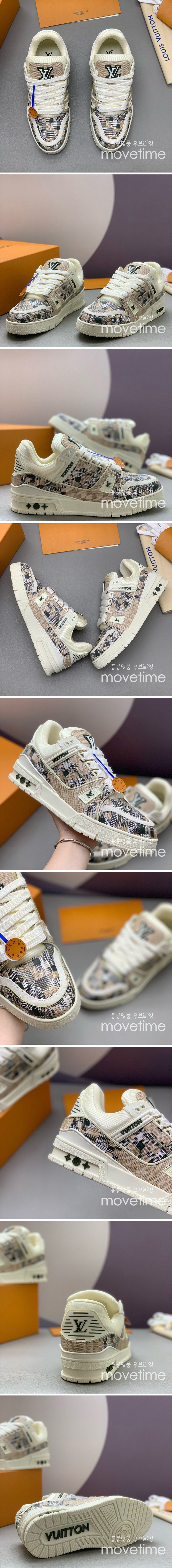 [홍콩명품.LOUIS VUITTON] 루이비통 25SS 로고 다미에 트레이너 스니커즈 운동화 (베이지), SE5341, PMD, 명품스니커즈,운동화,구두,로퍼,하이탑,신발