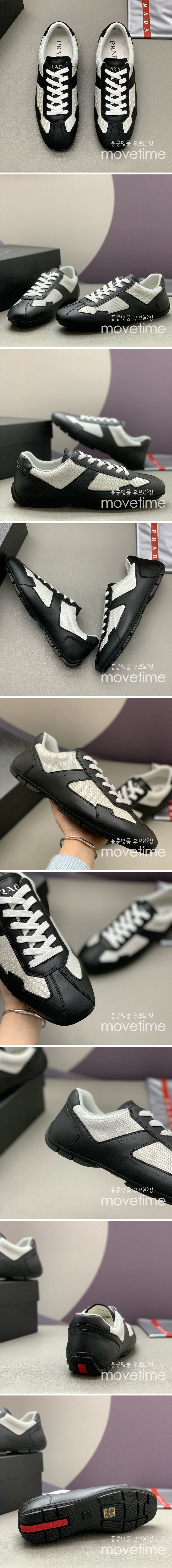 [홍콩명품,PRADA] 프라다 25SS 삼각로고 레더 가죽 스니커즈 운동화 (블랙-화이트), SE5344, PMD, 명품스니커즈,운동화,구두,로퍼,하이탑,신발