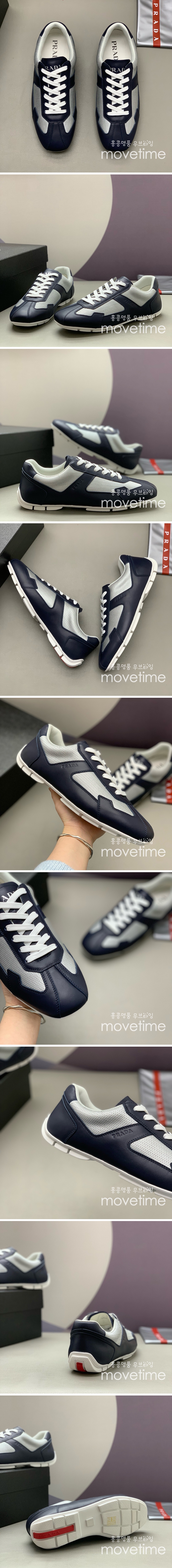 [홍콩명품,PRADA] 프라다 25SS 삼각로고 레더 가죽 스니커즈 운동화 (네이비-화이트), SE5345, PMD, 명품스니커즈,운동화,구두,로퍼,하이탑,신발