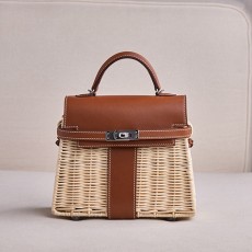 [홍콩명품.Hermes] 에르메스 25SS 로고 Mini Kelly Picnic 20 토트백 핸드백 (브라운-은장), BGM5056, BDA, 홍콩명품가방,명품쇼핑몰,크로스백,핸드백,구매대행