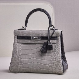 [홍콩명품.Hermes] 에르메스 25SS 로고 Kelly 25 미주 악어가죽 토트백 핸드백 (그레이-은장), BGM5069, BDA, 홍콩명품가방,명품쇼핑몰,크로스백,핸드백,구매대행