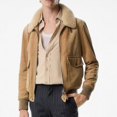 [홍콩명품.TOM FORD] 톰포드 25SS 로고 시어링 레더 가죽 봄버 자켓 (카라멜), BM22057, TOM, 레플리카의류,미러급사이트