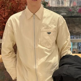 [홍콩명품,PRADA] 프라다 25SS 삼각로고 데님 카라 집업 자켓 (아이보리), BM22128, JL, 레플리카의류,미러급사이트