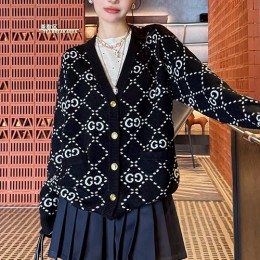 [가격문의][홍콩명품.Gucci] 구찌 25SS 로고 여성 GG수프림 V넥 니트 가디건 (블랙), BM22162, JL, 레플리카의류,미러급사이트