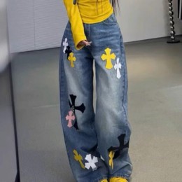 [가격문의][홍콩명품.Chrome Hearts] 크롬하츠 25SS 로고 여성 오버핏 데님 팬츠 진 청바지, BM22183, JL, 레플리카의류,미러급사이트