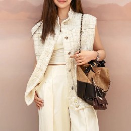 [가격문의][홍콩명품.CHANEL] 샤넬 25SS 로고 여성 슬리브리스 트위드 자켓 (아이보리), BM22193, SS, 레플리카의류,미러급사이트