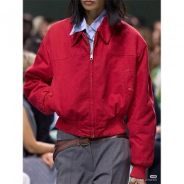 [홍콩명품,PRADA] 프라다 25SS 로고 카라 봄버 자켓 (레드), BM22201, KB, 레플리카의류,미러급사이트