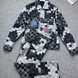 [홍콩명품.LOUIS VUITTON] 루이비통 25SS 로고 다미에 카라 데님 자켓 + 데님 팬츠 진 청바지 상하의 세트 (블랙), BM22441, JQ, 레플리카의류,미러급사이트