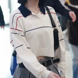 [홍콩명품.CELINE] 셀린느 25SS 로고 자수 여성 카라 니트 스웨터 티셔츠 (화이트), BM22606, JL, 레플리카의류,미러급사이트