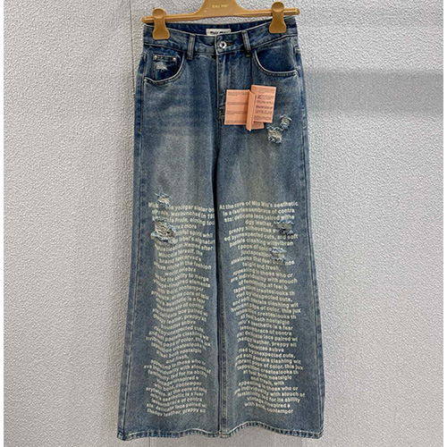 [홍콩명품,MIU MIU] 미우미우 25SS 로고 여성 빈티지 오버핏 데님 팬츠 진 청바지, BM22710, TBG, 레플리카의류,미러급사이트