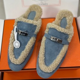 [홍콩명품.Hermes] 에르메스 25SS 로고 여성 레더 가죽 구두 뮬 슬리퍼 (블루), SE5615, 명품스니커즈,운동화,구두,로퍼,하이탑,신발