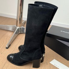 [홍콩명품.CHANEL] 샤넬 25SS 로고 여성 레더 가죽 굽 구두 부츠 (블랙), SE5736, GHS, 명품스니커즈,운동화,구두,로퍼,하이탑,신발