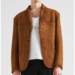 [홍콩명품,PRADA] 프라다 25SS 로고 레더 가죽 정장 자켓 (브라운), BM22815, TOM, 레플리카의류,미러급사이트