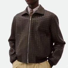 [홍콩명품.BOTTEGA VENETA] 보테가베네타 25SS 로고 인트레치아토 레더 가죽 카라 봄버 자켓 (브라운), BM22823, TOM, 레플리카의류,미러급사이트