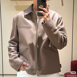 [홍콩명품.Loro Piana] 로로피아나 25SS 로고 레더 가죽 카라 자켓 (브라운), BM22838, TOM, 레플리카의류,미러급사이트