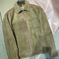 [홍콩명품,MIU MIU] 미우미우 25SS 로고 레더 가죽 카라 자켓 (카라멜), BM22877, PG, 레플리카의류,미러급사이트