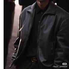 [홍콩명품.Gucci] 구찌 25SS 로고 터틀넥 레더 가죽 봄버 자켓 (블랙), BM22882, PG, 레플리카의류,미러급사이트