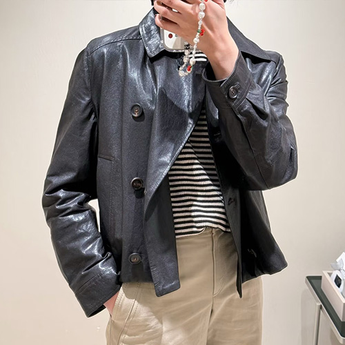 [홍콩명품.Brunello Cucinelli ] 브루넬로 쿠치넬리 25SS 로고 여성 레더 가죽 카라 자켓 (2컬러), BM22901, PG, 레플리카의류,미러급사이트