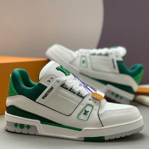 [홍콩명품.LOUIS VUITTON] 루이비통 25SS 로고 남여 트레이너 스니커즈 운동화 (화이트-그린), SE5765, PMD, 명품스니커즈,운동화,구두,로퍼,하이탑,신발