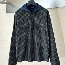 [홍콩명품.BALENCIAGA] 발렌시아가 25SS 로고 체크패턴 후드 셔츠 자켓 (블랙), BM22944, KB, 레플리카의류,미러급사이트
