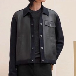 [홍콩명품.Hermes] 에르메스 25SS 로고 레더 가죽 캐시미어 레이어드 카라 자켓, BM23233, TOM, 레플리카의류,미러급사이트