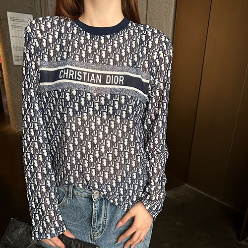 [홍콩명품,Christian Dior] 디올 25SS 로고 여성 오블리크 긴팔 티셔츠 (네이비), BM23253, TBG, 레플리카의류,미러급사이트