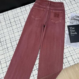 [홍콩명품,MIU MIU] 미우미우 25SS 로고 여성 오버핏 데님 팬츠 진 청바지 (와인), BM23262, PG, 레플리카의류,미러급사이트