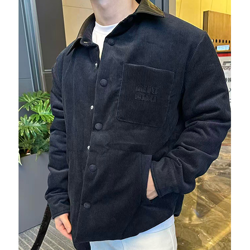 [홍콩명품,MIU MIU] 미우미우 25SS 로고 코드류이 골덴 셔츠 솜패딩 자켓 (네이비), BM23363, JL, 레플리카의류,미러급사이트