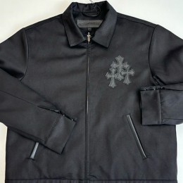 [홍콩명품.Chrome Hearts] 크롬하츠 25SS 로고 크로스 레더 카라 자켓 (블랙), BM23421, KB, 레플리카의류,미러급사이트