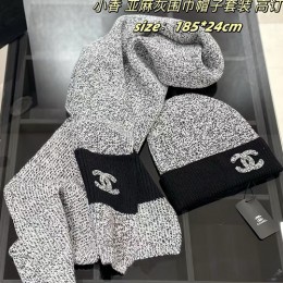 [홍콩명품.CHANEL] 샤넬 25SS 로고 캐시미어 비니 모자 + 스카프 머플러 세트 (그레이), CA0398, 명품레플리카 모자 캡 남자여자