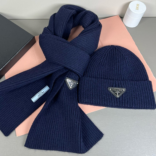 [홍콩명품,PRADA] 프라다 25SS 삼각로고 비니 겨울모자 + 스카프 머플러 세트 (6컬러), CA0399, 명품레플리카 모자 캡 남자여자