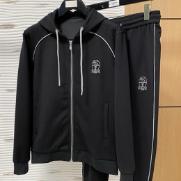 [홍콩명품.Brunello Cucinelli ] 브루넬로 쿠치넬리 25SS 로고 자수 후드 집업 자켓 + 조거 팬츠 바지 상하의 세트 (블랙), BM23519, G5, 레플리카의류,미러급사이트