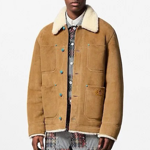 [홍콩명품.LOUIS VUITTON] 루이비통 25SS 로고 시어링 레더 가죽 자켓 (브라운), BM23585, TOM, 레플리카의류,미러급사이트