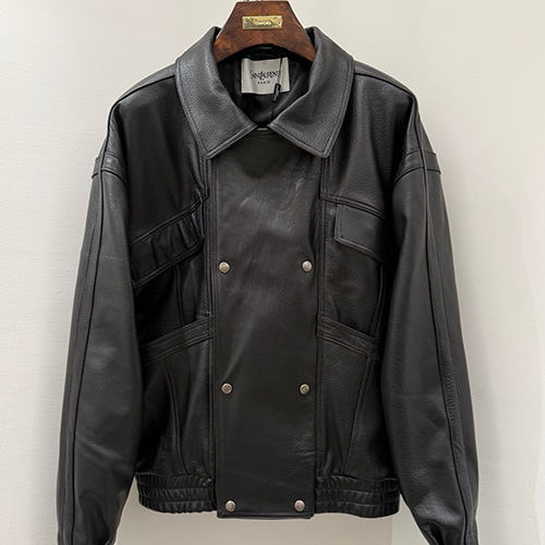[홍콩명품.YSL] 입생로랑 25SS 로고 레더 가죽 카라 봄버 자켓 (2컬러), BM23590, TOM, 레플리카의류,미러급사이트