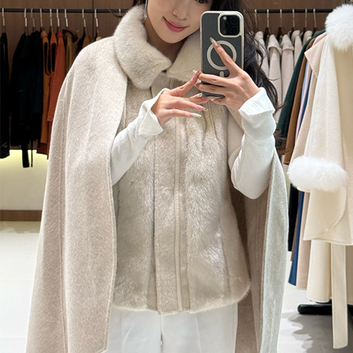 [홍콩명품.Loro Piana] 로로피아나 25SS 로고 여성 캐시미어 탈부착 2PCS 퍼 카라 코트 자켓 (아이보리), BM23601, TOM, 레플리카의류,미러급사이트