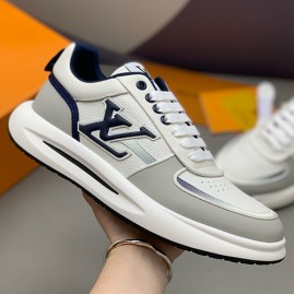 [홍콩명품.LOUIS VUITTON] 루이비통 25SS 로고 레더 가죽 스니커즈 운동화 (화이트-그레이), SE5852, PMD, 명품스니커즈,운동화,구두,로퍼,하이탑,신발