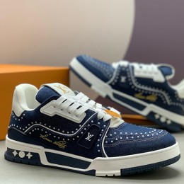 [홍콩명품.LOUIS VUITTON] 루이비통 25SS 로고 모노그램 트레이너 스니커즈 운동화 (데님), SE5853, PMD, 명품스니커즈,운동화,구두,로퍼,하이탑,신발