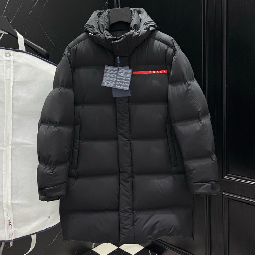 [홍콩명품,PRADA] 프라다 25SS 로고 후드 다운 패딩 코트 자켓 (블랙), BM23735, KSM, 레플리카의류,미러급사이트