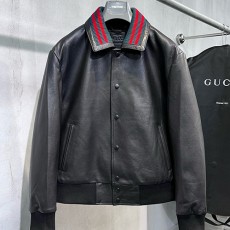 [홍콩명품.Gucci] 구찌 25SS 로고 레더 가죽 카라 봄버 자켓 (블랙), BM23740, KSM, 레플리카의류,미러급사이트