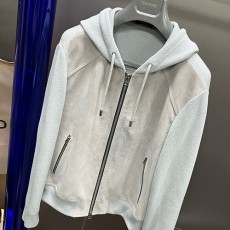 [홍콩명품.TOM FORD] 톰포드 25SS 로고 레더 가죽 레이어드 후드 집업 자켓 (그레이), BM23743, KSM, 레플리카의류,미러급사이트