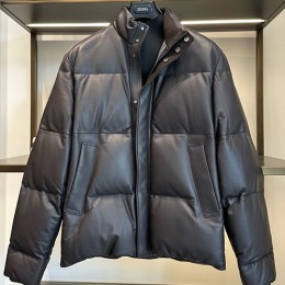 [홍콩명품.ZEGNA] 제냐 25SS 로고 레더 가죽 구스다운 패딩 자켓 (블랙), BM23825, PG, 레플리카의류,미러급사이트
