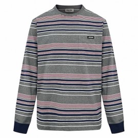 [홍콩명품,MIU MIU] 미우미우 25SS 로고 스트라이프 긴팔 티셔츠 (그레이), BM23877, JL, 레플리카의류,미러급사이트