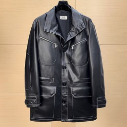 [홍콩명품.Hermes] 에르메스 25SS 로고 레더 가죽 카라 코트 자켓 (블랙), BM23937, 레플리카의류,미러급사이트