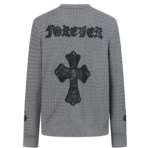 [홍콩명품.Chrome Hearts] 크롬하츠 25SS 로고 크로스 V넥 니트 가디건 (그레이), BM23966, G5, 레플리카의류,미러급사이트
