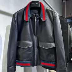 [홍콩명품.Gucci] 구찌 25SS 로고 레더 가죽 카라 봄버 자켓 (블랙), BM23978, KSM, 레플리카의류,미러급사이트