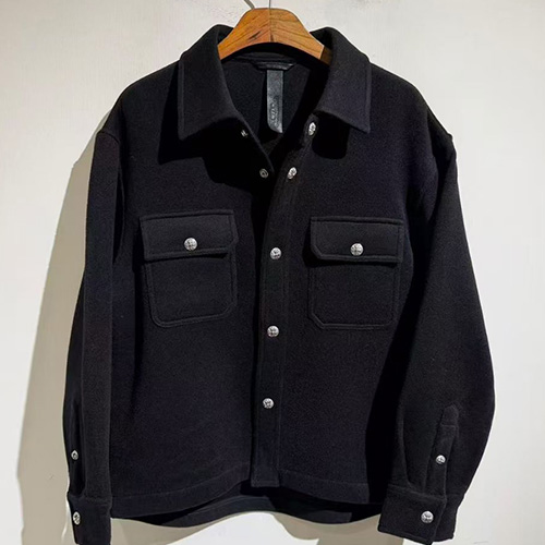 [홍콩명품.Chrome Hearts] 크롬하츠 25SS 로고 버튼 캐시미어 카라 자켓 (블랙), BM23983, X2, 레플리카의류,미러급사이트