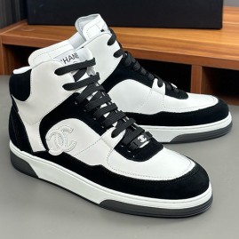 [홍콩명품.CHANEL] 샤넬 25SS 로고 레더 가죽 하이탑 스니커즈 운동화 (블랙-화이트), SE5960, S3, 명품스니커즈,운동화,구두,로퍼,하이탑,신발