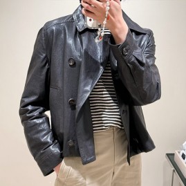 [홍콩명품.Brunello Cucinelli ] 브루넬로 쿠치넬리 25SS 로고 여성 레더 가죽 카라 자켓 (브라운), BM24078, PG, 레플리카의류,미러급사이트