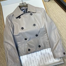 [홍콩명품.Brunello Cucinelli ] 브루넬로 쿠치넬리 25SS 로고 여성 레더 가죽 카라 자켓 (그레이), BM24079, PG, 레플리카의류,미러급사이트
