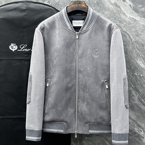 [홍콩명품.Brunello Cucinelli ] 브루넬로 쿠치넬리 25SS 로고 자수 레더 가죽 다운 패딩 봄버 자켓 (3컬러), BM24226, HH, 레플리카의류,미러급사이트